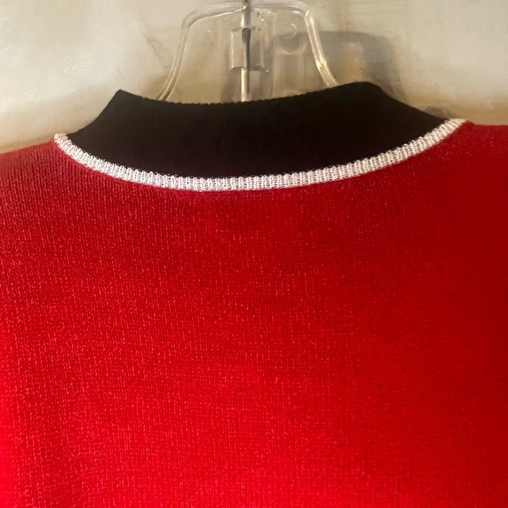 Sam Remo‎ by Laura knits red black cardigan sweater front zip size large vintage